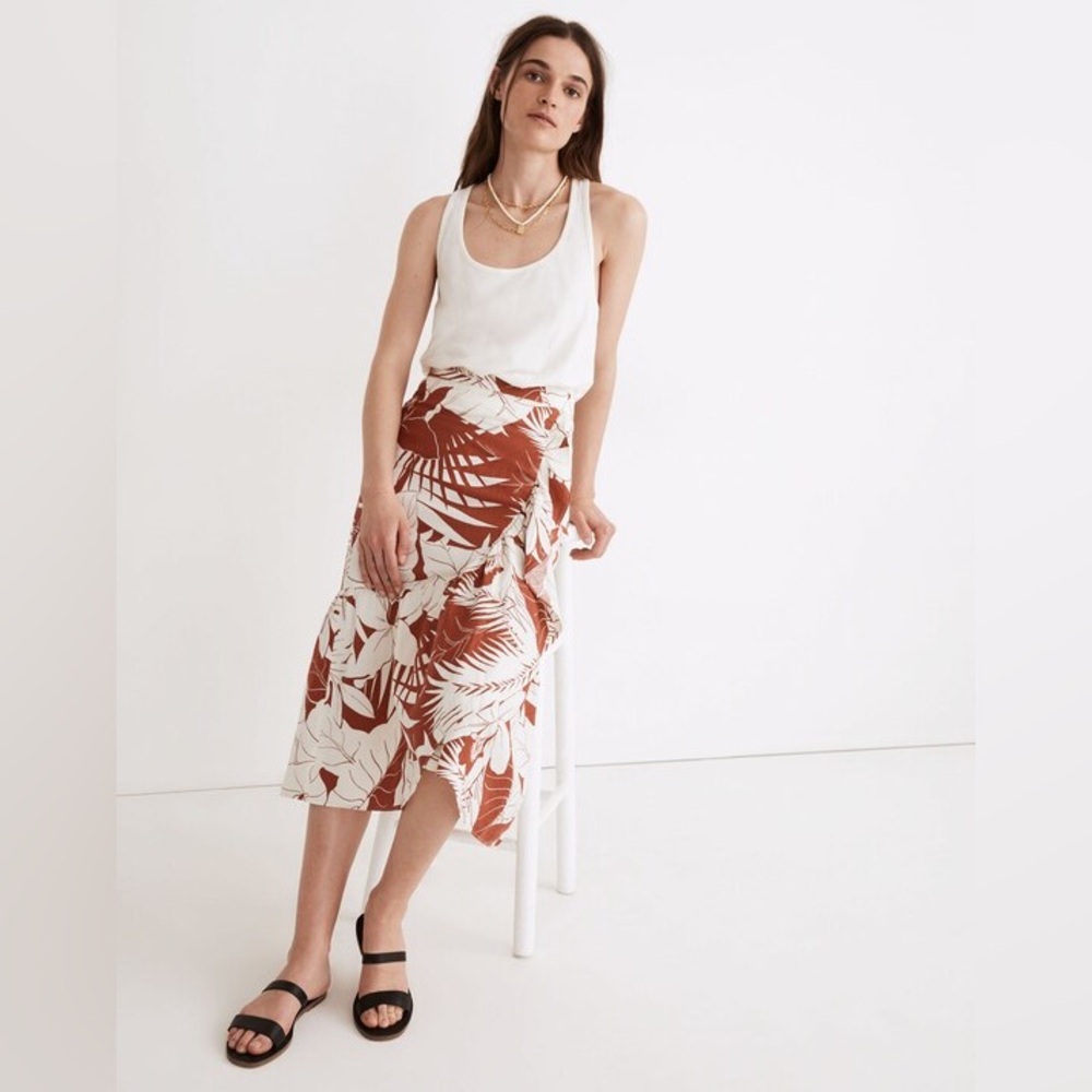 Madewell Palm Linen Ruffle Skirt